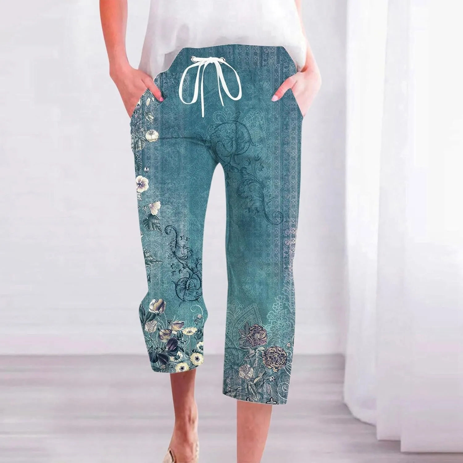PTOLOCIF Women's Cotton Linen Pants High Waisted Long Palazzo Pants Wide Leg Cotton Linen Lounge Pant Trousers with Pockets