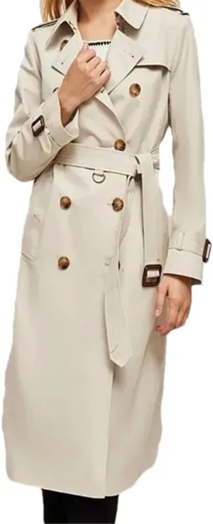 Pulcykp Women's Loose Lapel Trench Coat Casual Midi Length Double Breasted Windbreaker Tops