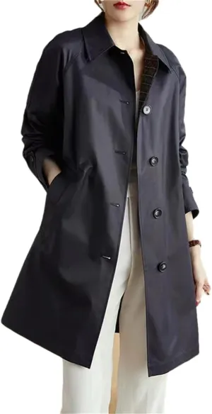 Pulcykp Women's Slim Mid-Length Trench Coat Loose Single-Breasted Lapel Jackets Outerwear