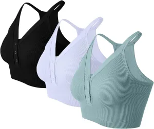 Racerback Padded Sports Bra for Women- Seamless Comfort Push Up Front Closure Tops for Yoga Workout Athletic Fitness