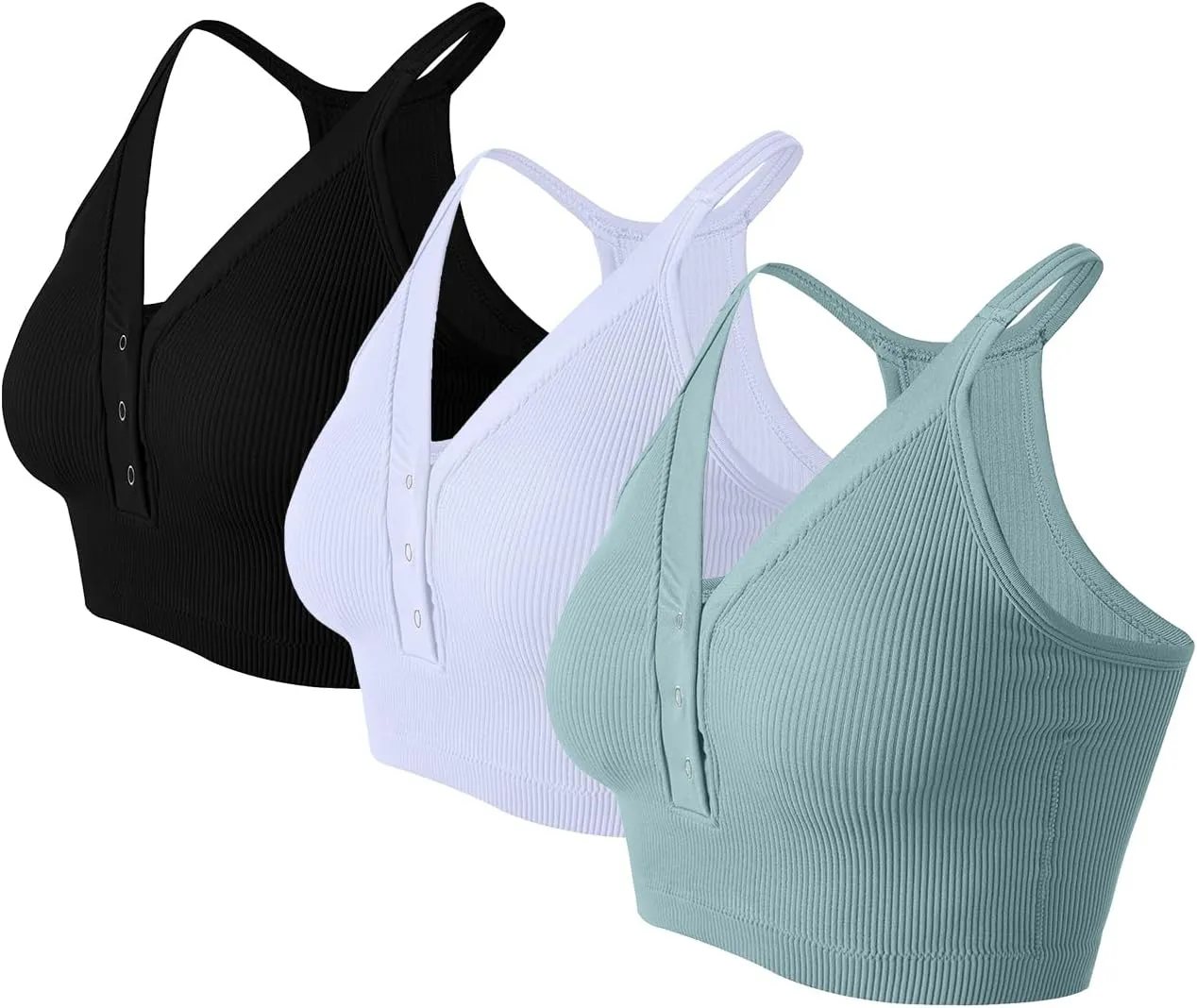 Racerback Padded Sports Bra for Women- Seamless Comfort Push Up Front Closure Tops for Yoga Workout Athletic Fitness