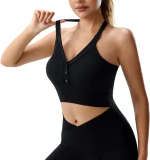 Racerback Padded Sports Bra for Women- Seamless Comfort Push Up Front Closure Tops for Yoga Workout Athletic Fitness