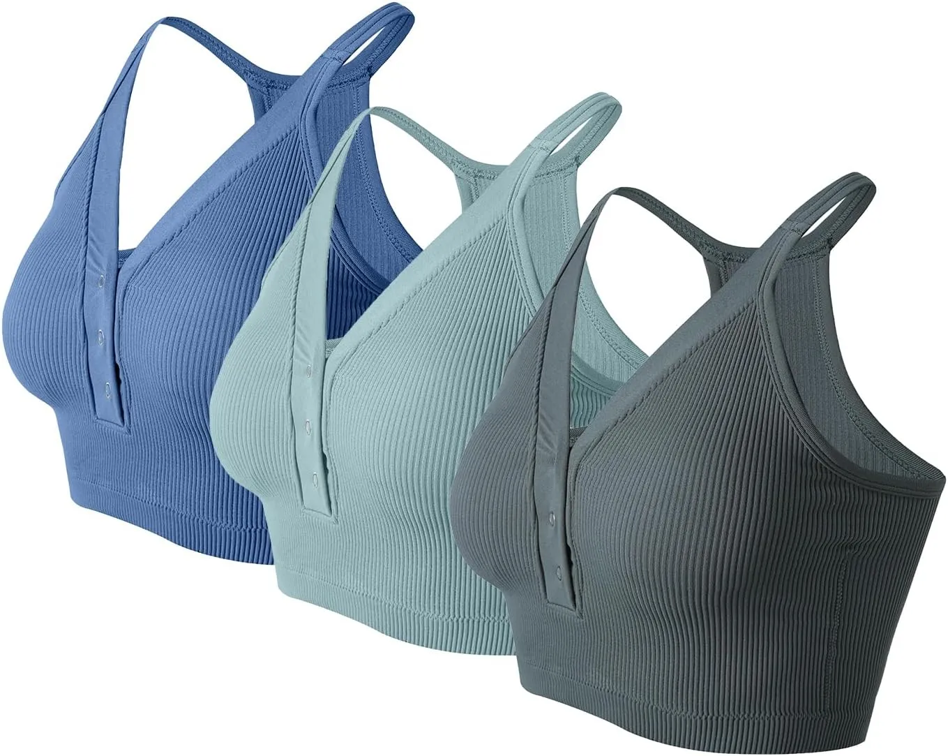 Racerback Padded Sports Bra for Women- Seamless Comfort Push Up Front Closure Tops for Yoga Workout Athletic Fitness