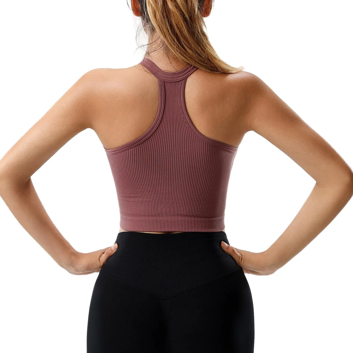 Racerback Padded Sports Bra for Women- Seamless Comfort Push Up Front Closure Tops for Yoga Workout Athletic Fitness