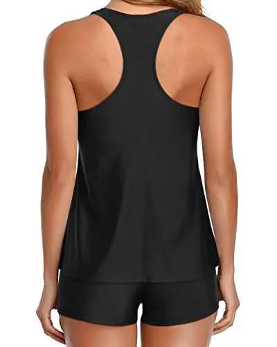 Racerback Tankini With Shorts For Teenage Girls And Juniors-Black