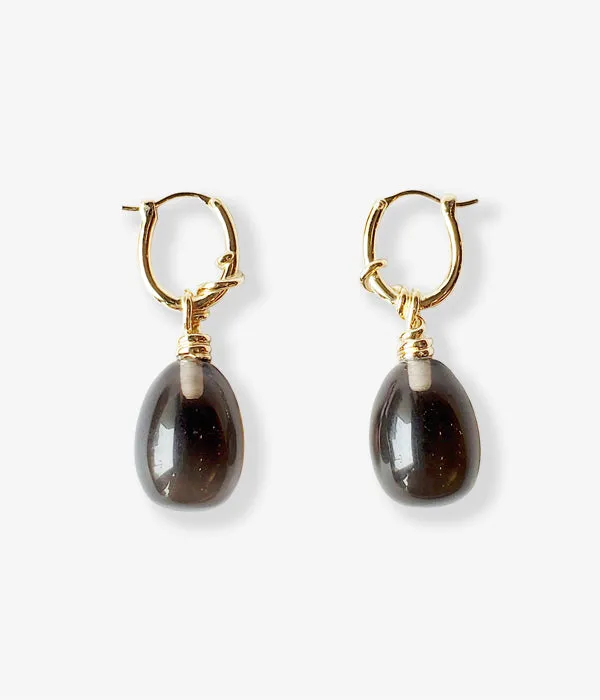 R.ALAGAN/KNOT SMOKY QUARTZ EARRINGS(GOLD)