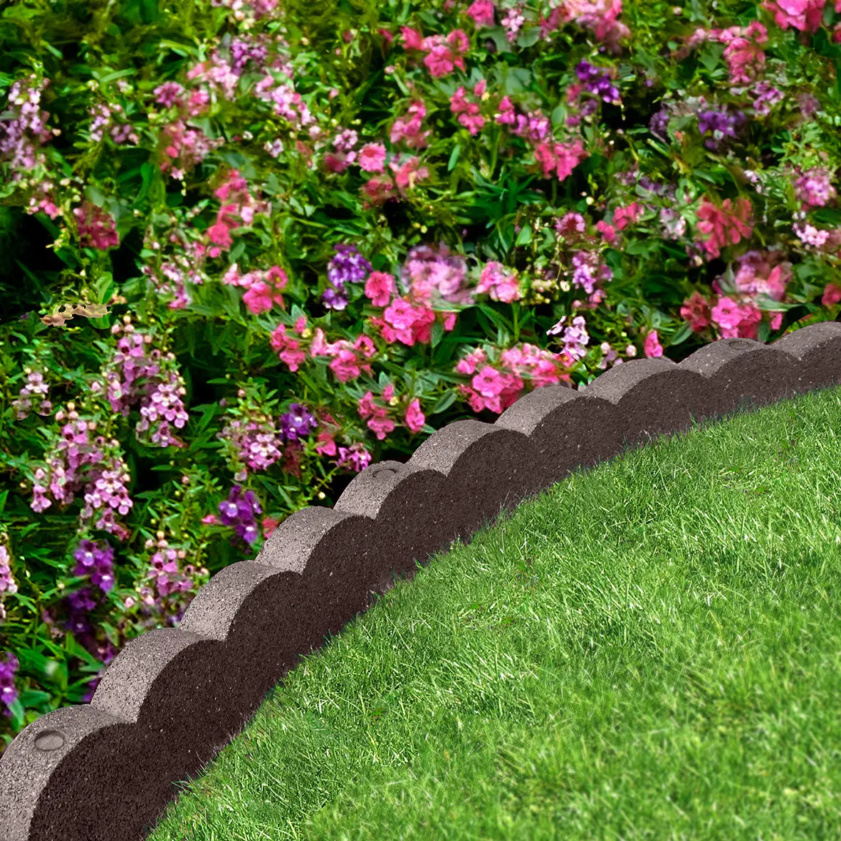 Recycled Rubber Scallop Garden Edging Border - Brown