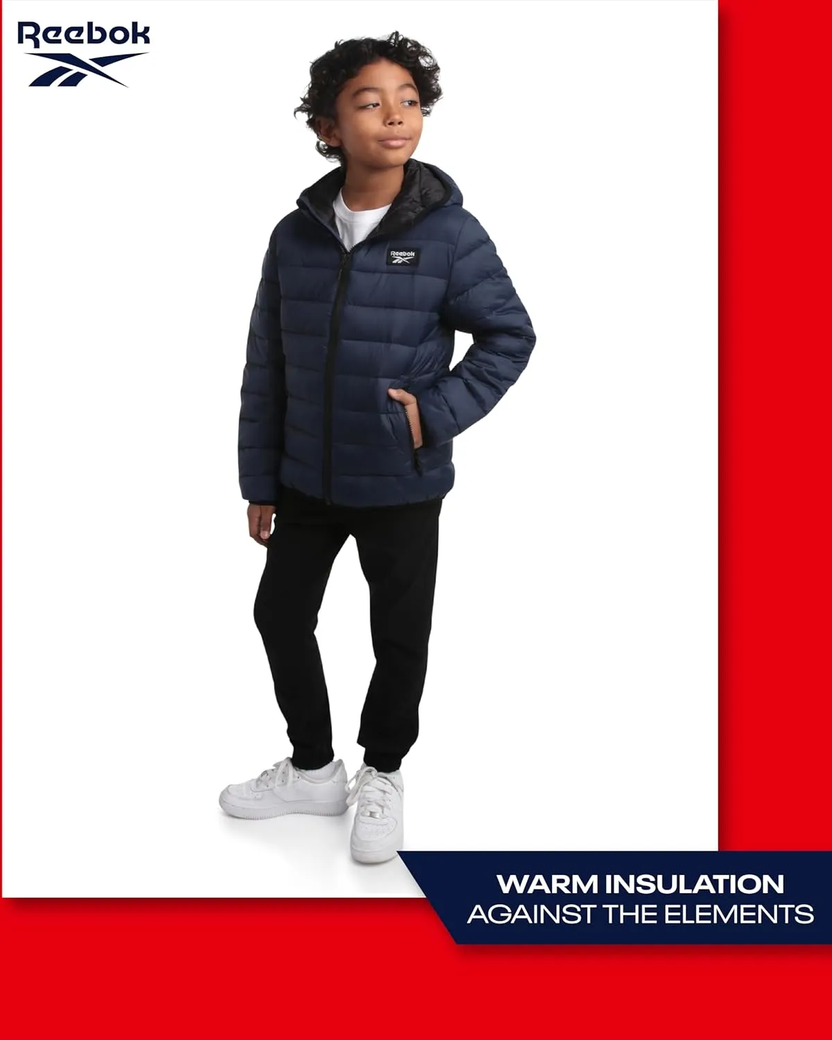 Reebok Boys Jacket  Water Resistant Midweight Quilted Puffer Coat  Insulated Outerwear Down Coat for Boys (4-20)