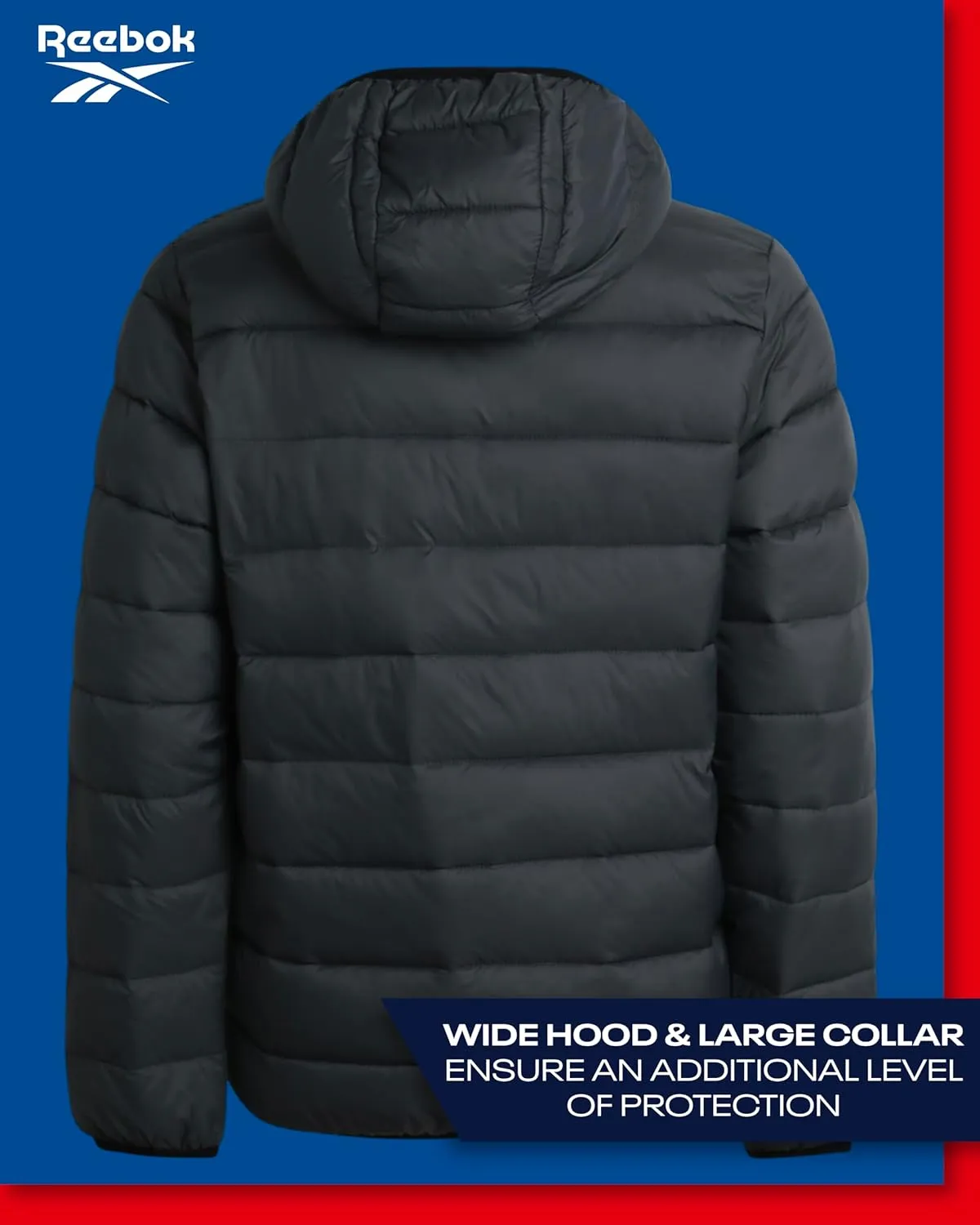 Reebok Boys Jacket  Water Resistant Midweight Quilted Puffer Coat  Insulated Outerwear Down Coat for Boys (4-20)