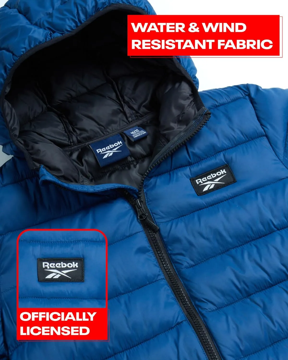 Reebok Boys Jacket  Water Resistant Midweight Quilted Puffer Coat  Insulated Outerwear Down Coat for Boys (4-20)