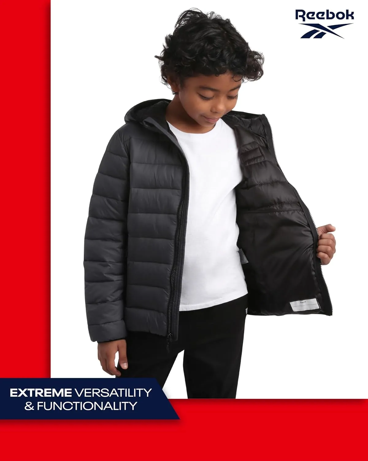 Reebok Boys Jacket  Water Resistant Midweight Quilted Puffer Coat  Insulated Outerwear Down Coat for Boys (4-20)