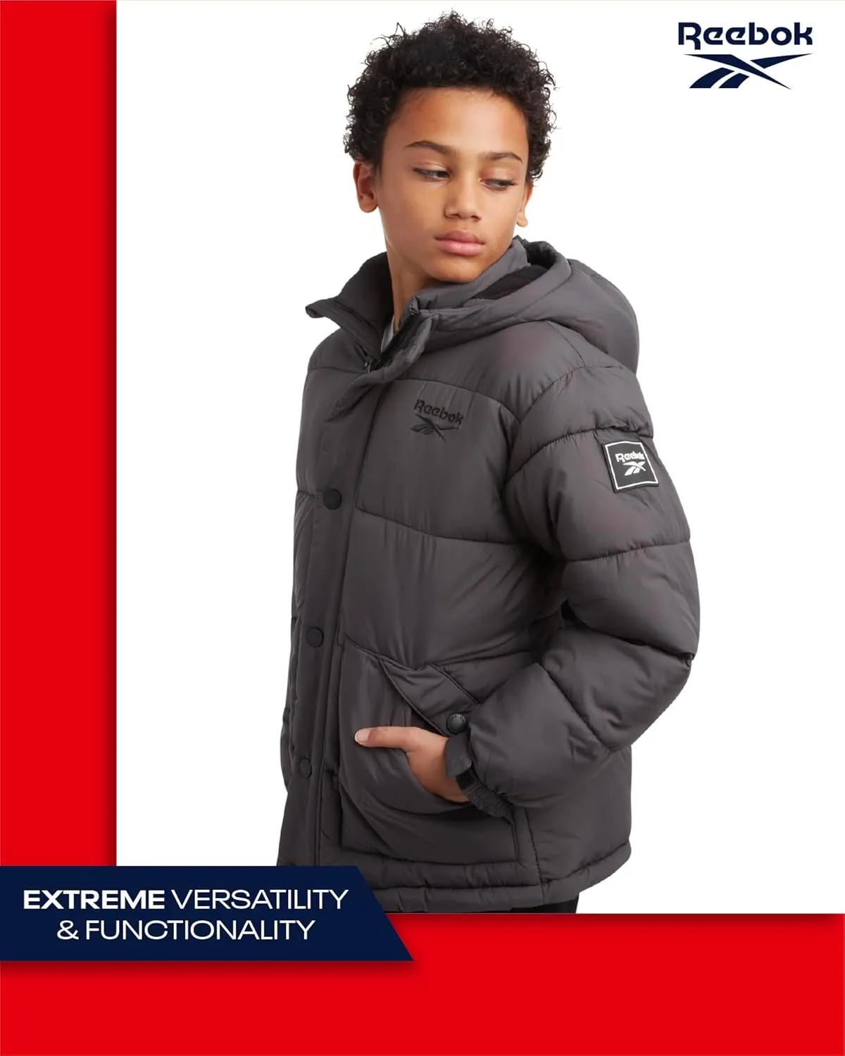 Reebok Boys' Winter Coat - Heavyweight Quilted Puffer Snow Parka - Weather Resistant Ski Jacket for Boys (8-20)