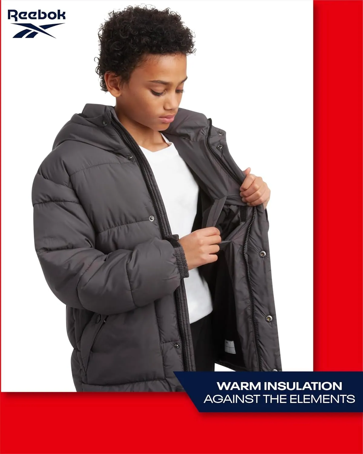 Reebok Boys' Winter Coat - Heavyweight Quilted Puffer Snow Parka - Weather Resistant Ski Jacket for Boys (8-20)