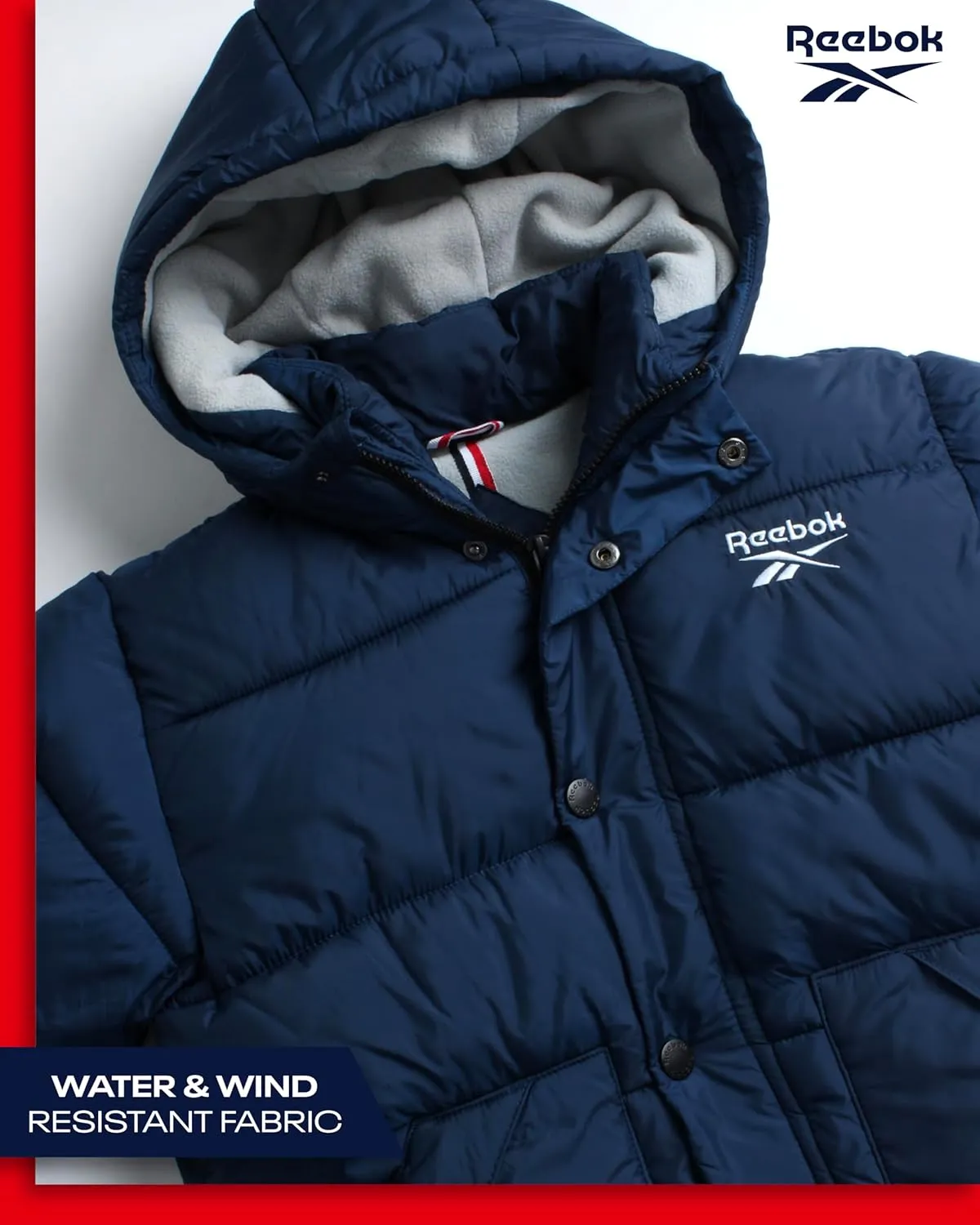 Reebok Boys' Winter Coat - Heavyweight Quilted Puffer Snow Parka - Weather Resistant Ski Jacket for Boys (8-20)