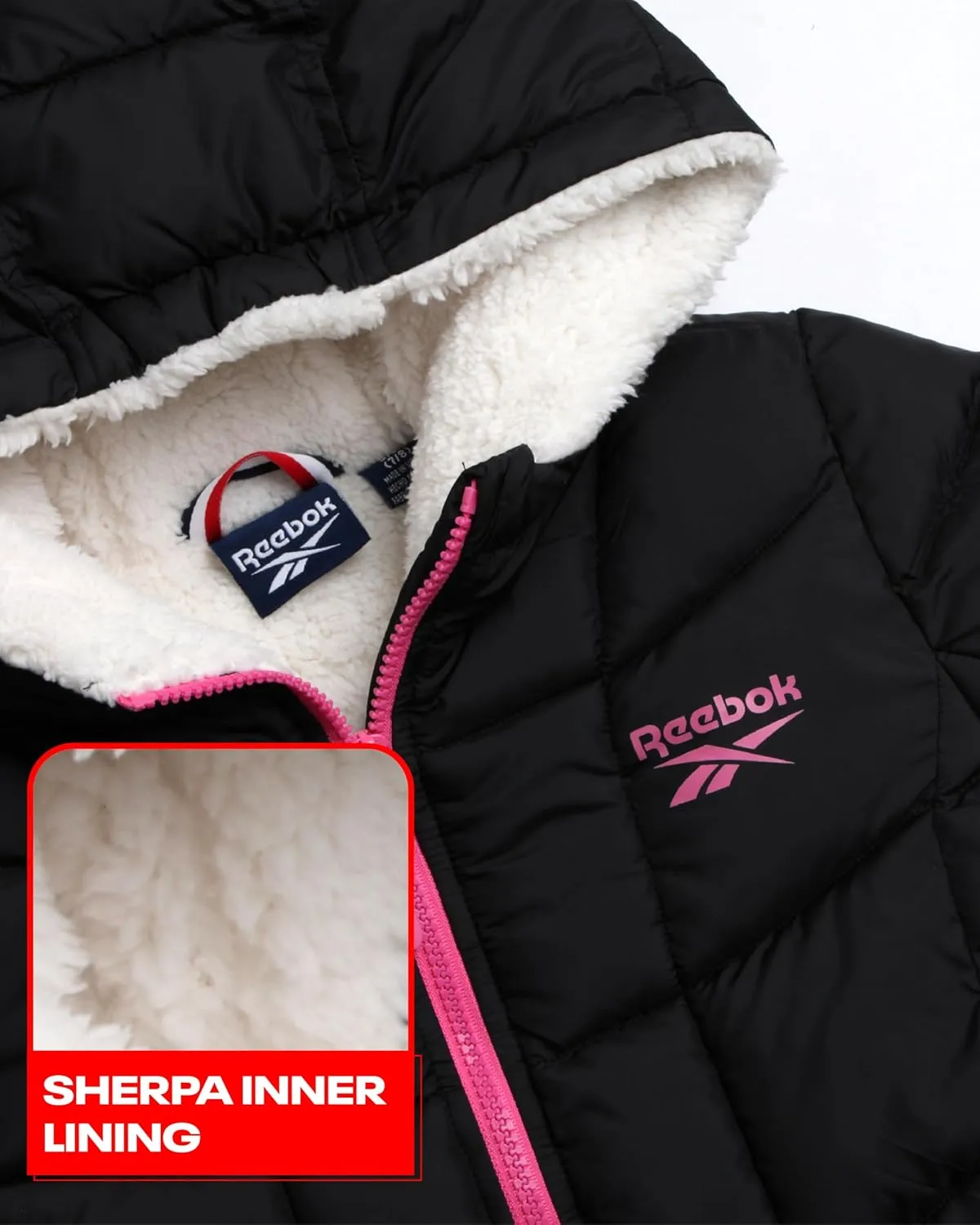 Reebok Girls' Winter Jacket - Heavyweight Quilted Puffer Parka Coat - Sherpa Lined Ski Jacket for Girls (4-16)
