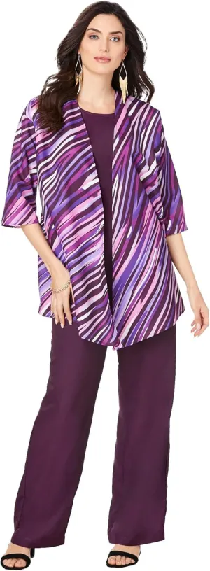 Roaman's Women's Plus Size Three Piece Pant Suit