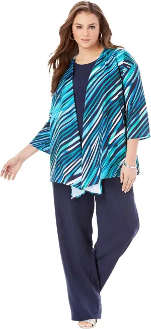 Roaman's Women's Plus Size Three Piece Pant Suit