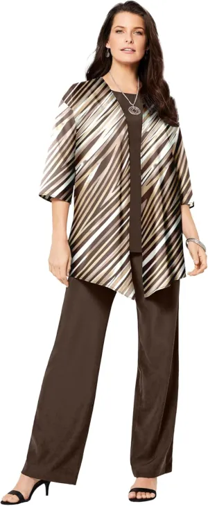 Roaman's Women's Plus Size Three Piece Pant Suit