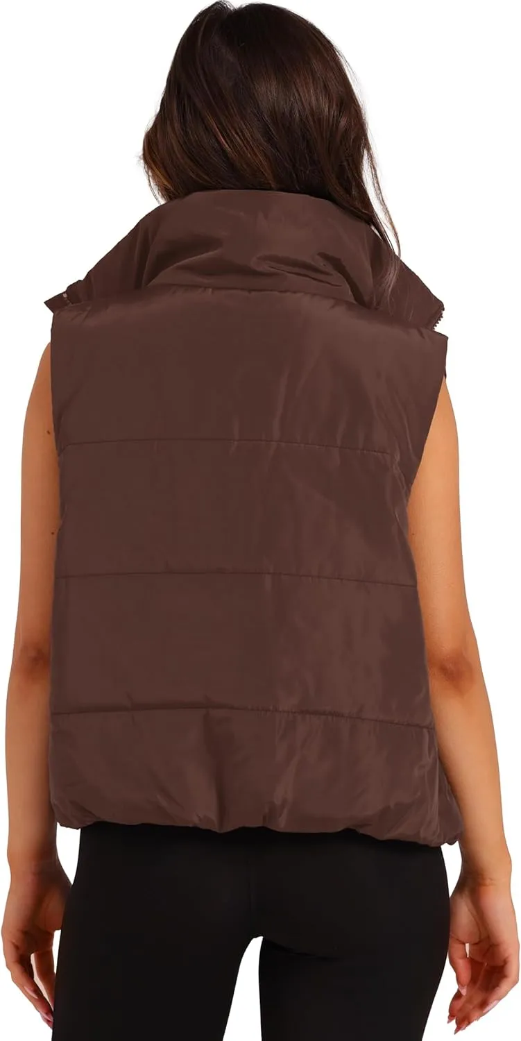 SAMPEEL Puffer Vest Women Cropped Stand Collar Lightweight Padded Outerwear Fall Winter Clothes Warm Zip Up with Pockets