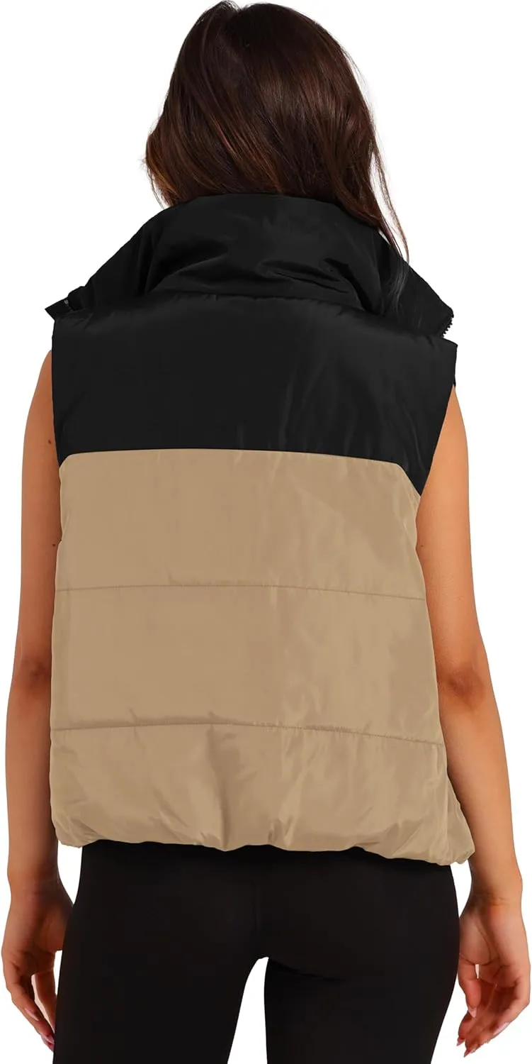 SAMPEEL Puffer Vest Women Cropped Stand Collar Lightweight Padded Outerwear Fall Winter Clothes Warm Zip Up with Pockets