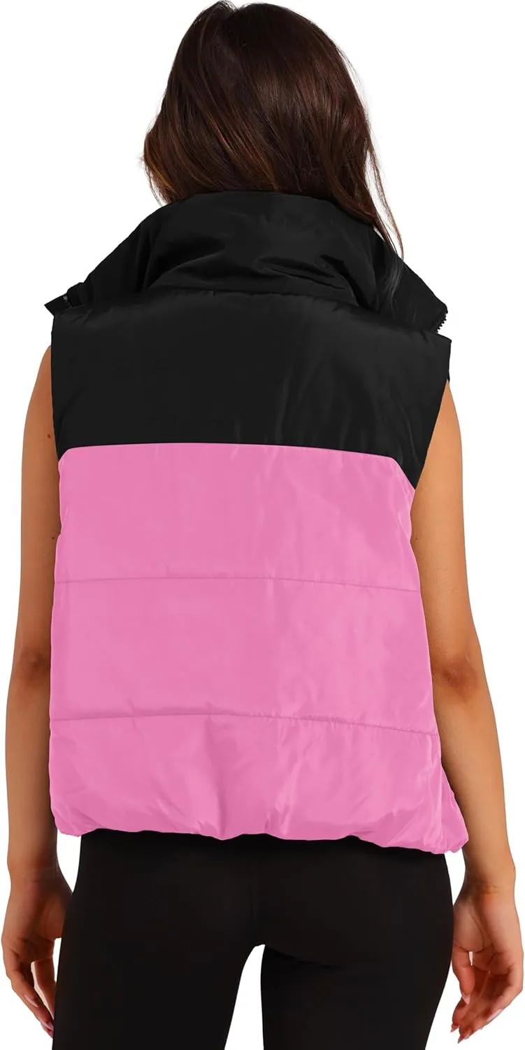 SAMPEEL Puffer Vest Women Cropped Stand Collar Lightweight Padded Outerwear Fall Winter Clothes Warm Zip Up with Pockets