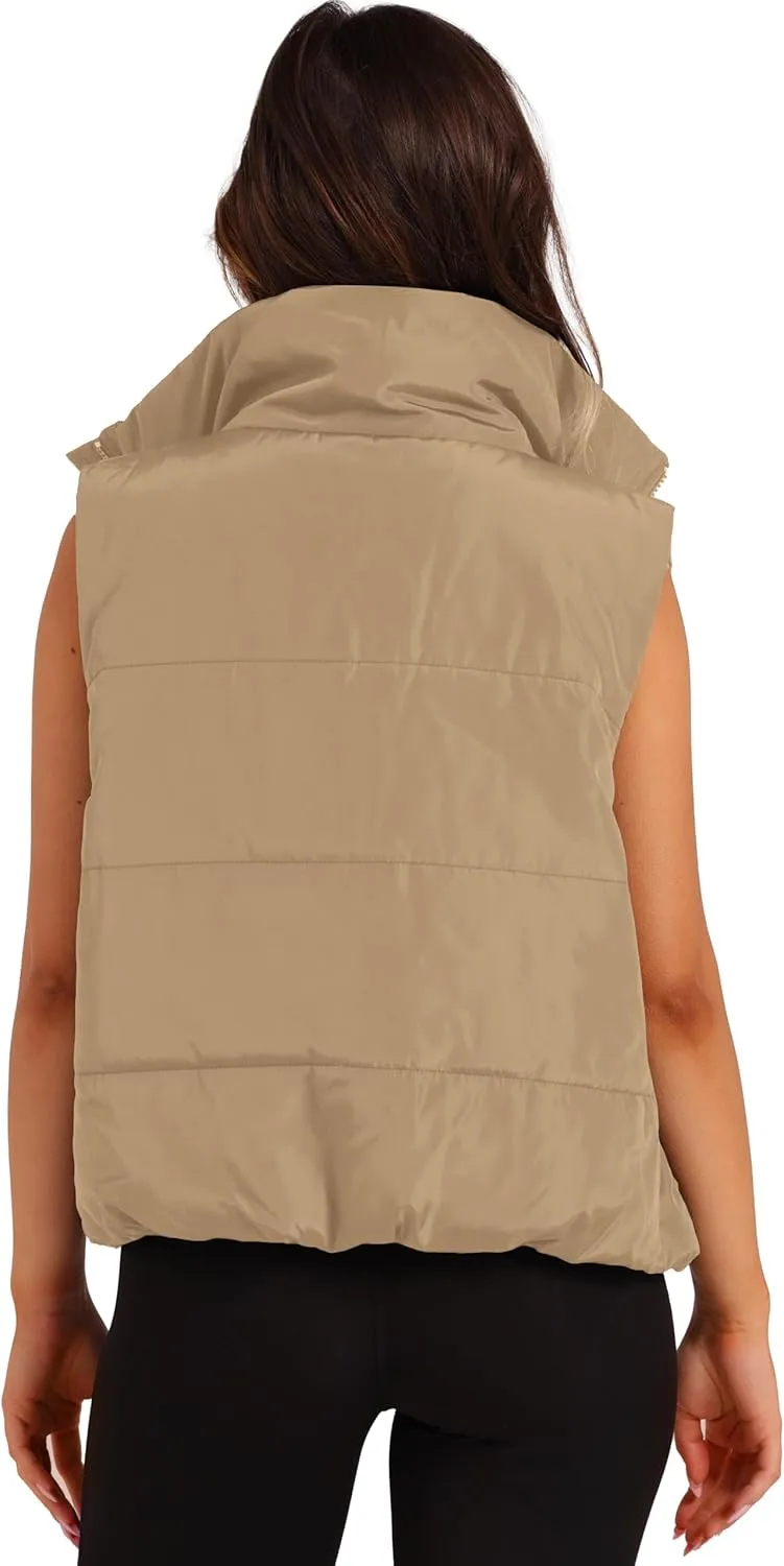 SAMPEEL Puffer Vest Women Cropped Stand Collar Lightweight Padded Outerwear Fall Winter Clothes Warm Zip Up with Pockets