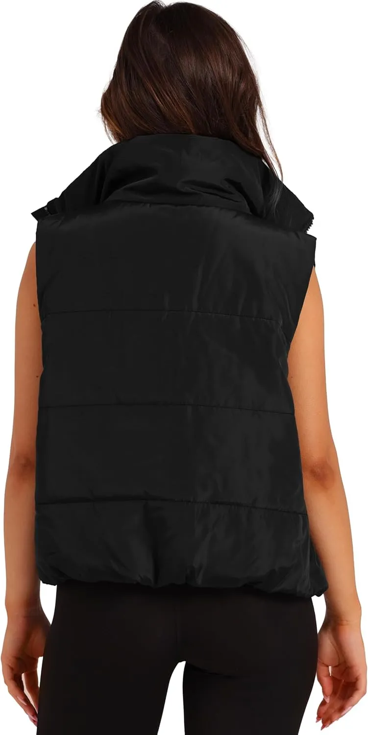 SAMPEEL Puffer Vest Women Cropped Stand Collar Lightweight Padded Outerwear Fall Winter Clothes Warm Zip Up with Pockets