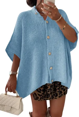 Saodimallsu Womens Oversized Cardigan Sweaters Short Sleeve Button Down Casual Lightweight Loose Knit Trendy Cardigans