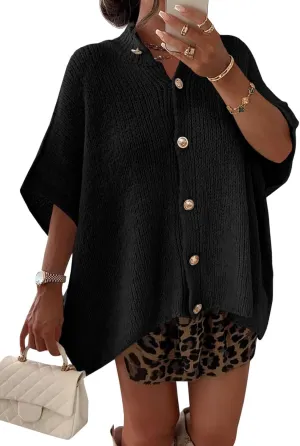 Saodimallsu Womens Oversized Cardigan Sweaters Short Sleeve Button Down Casual Lightweight Loose Knit Trendy Cardigans
