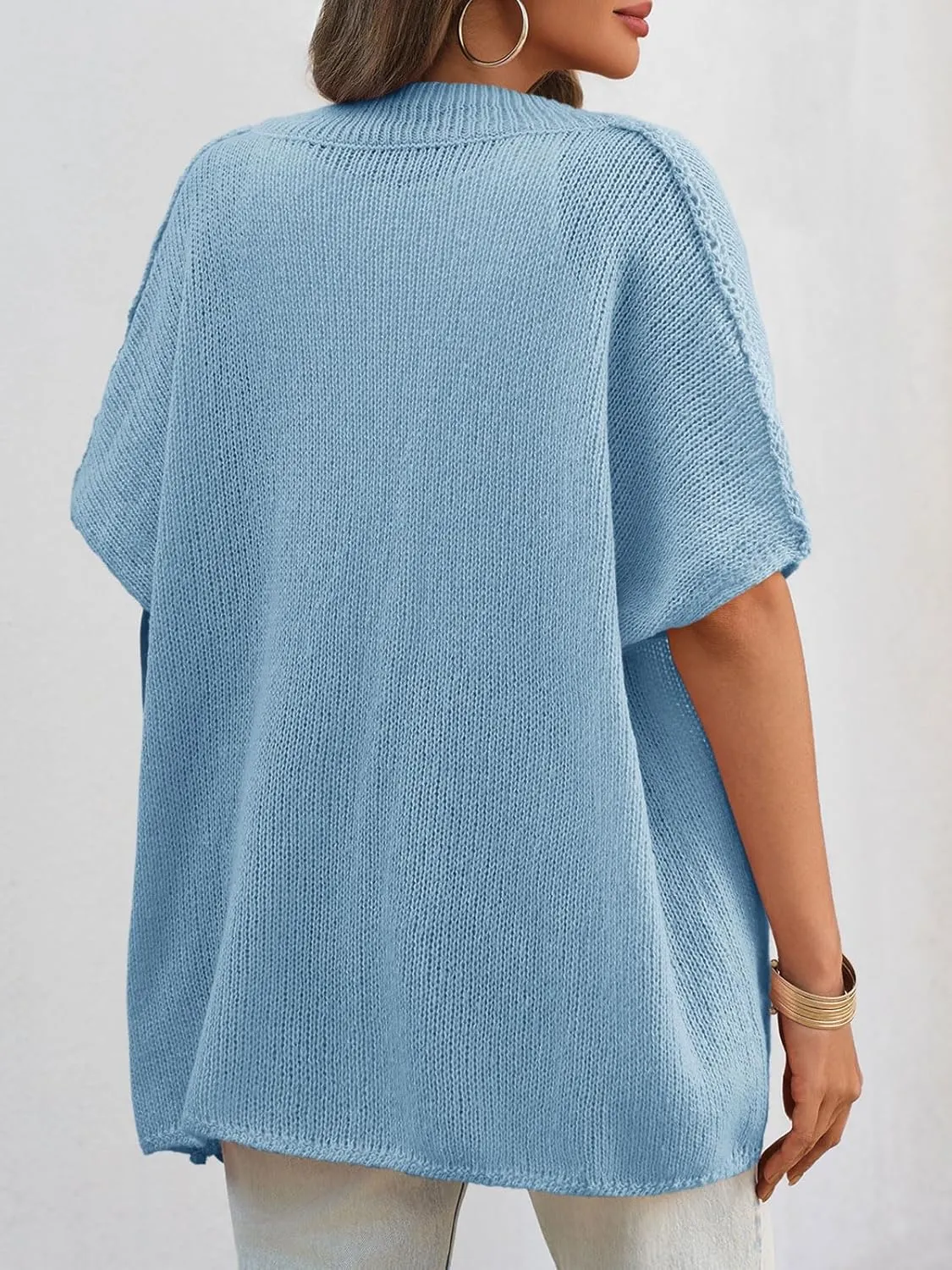 Saodimallsu Womens Oversized Cardigan Sweaters Short Sleeve Button Down Casual Lightweight Loose Knit Trendy Cardigans