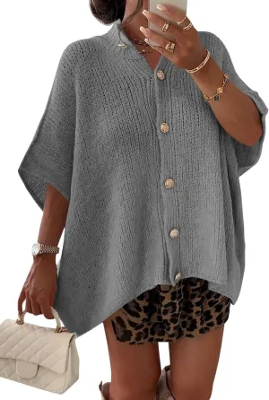 Saodimallsu Womens Oversized Cardigan Sweaters Short Sleeve Button Down Casual Lightweight Loose Knit Trendy Cardigans