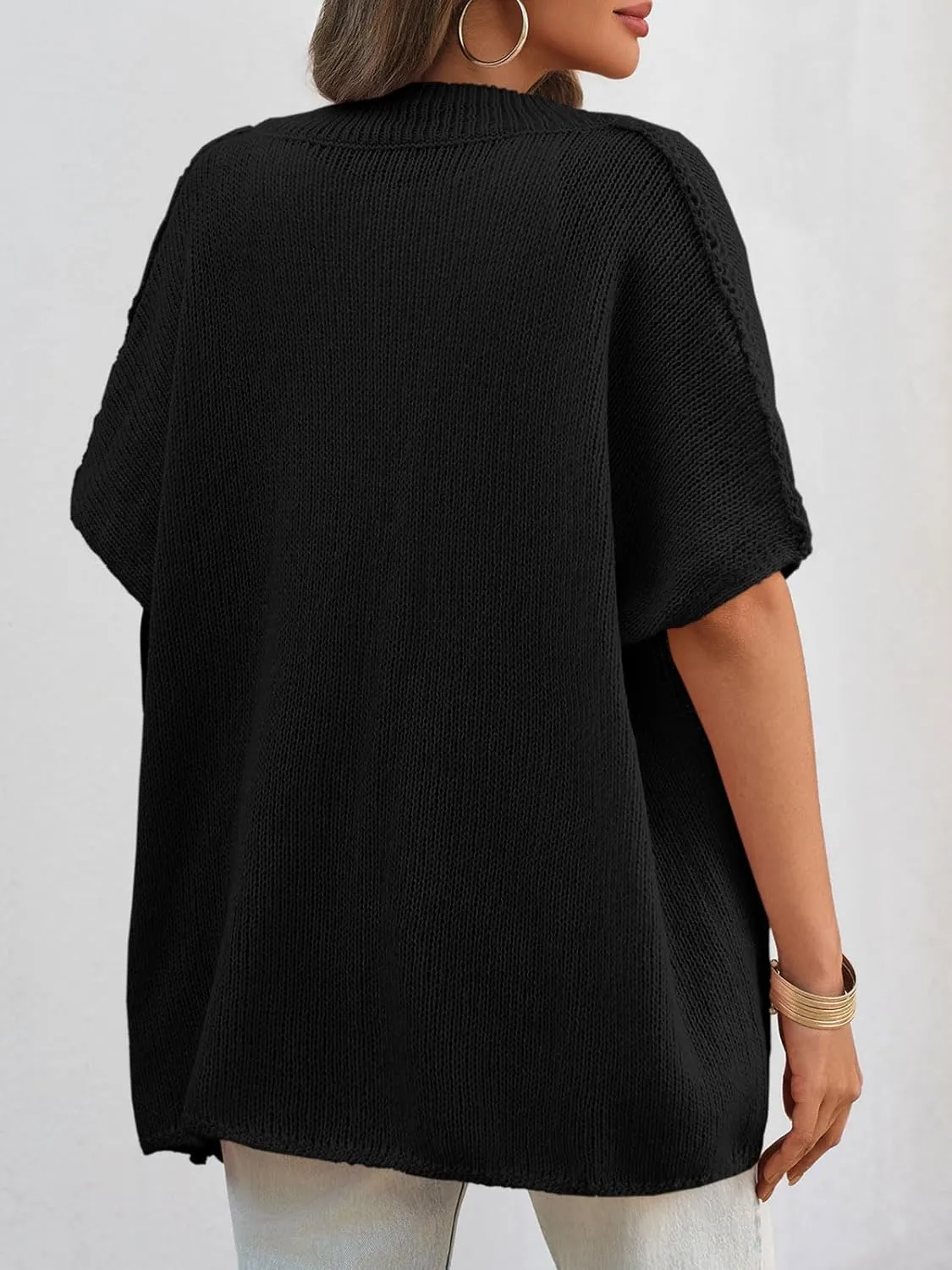 Saodimallsu Womens Oversized Cardigan Sweaters Short Sleeve Button Down Casual Lightweight Loose Knit Trendy Cardigans
