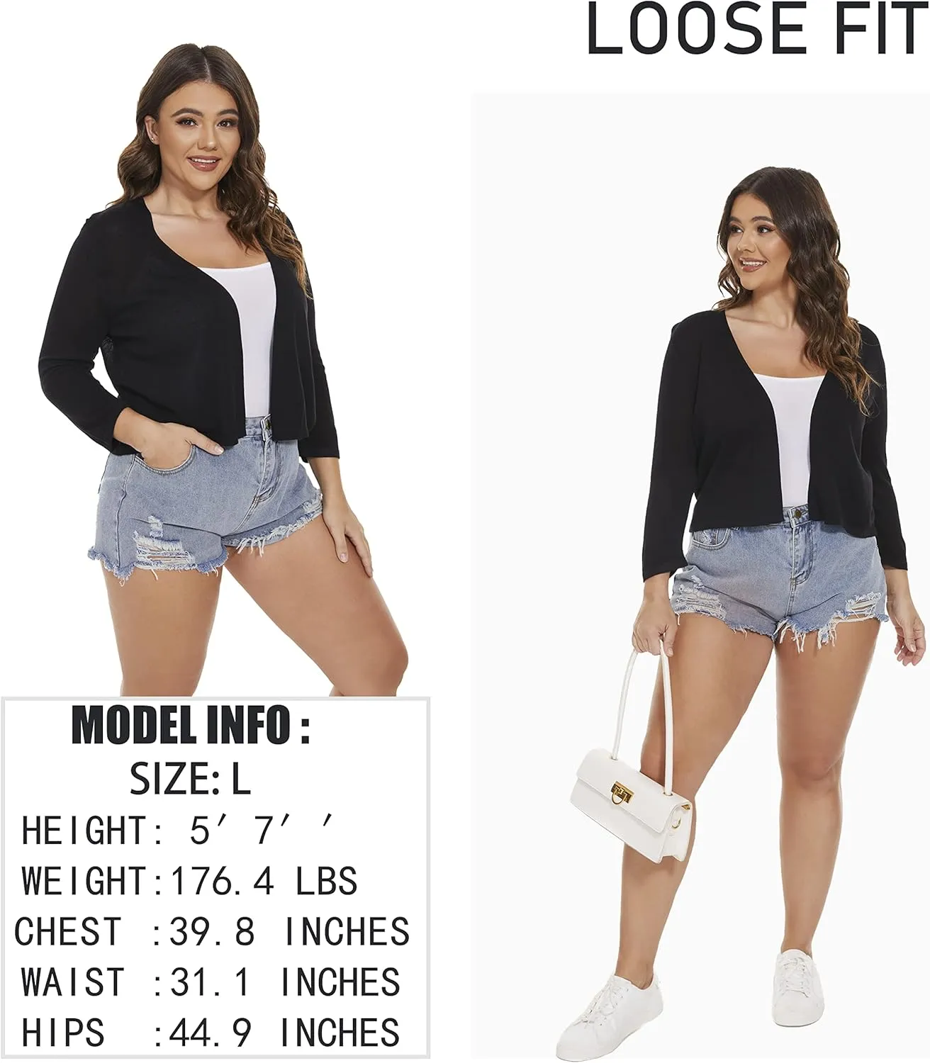 Satuun Women's 3/4 Sleeve Bolero Shrugs Lightweight Open Front Cropped Cardigan Sweaters