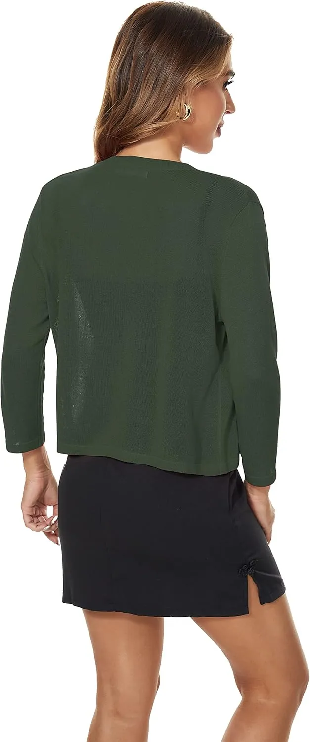 Satuun Women's 3/4 Sleeve Bolero Shrugs Lightweight Open Front Cropped Cardigan Sweaters