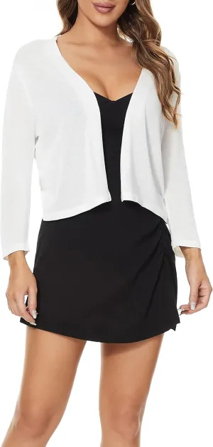 Satuun Women's 3/4 Sleeve Bolero Shrugs Lightweight Open Front Cropped Cardigan Sweaters