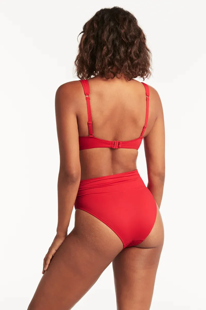 Sea Level Essentials Wrap High Waist Bikini Pant in Red