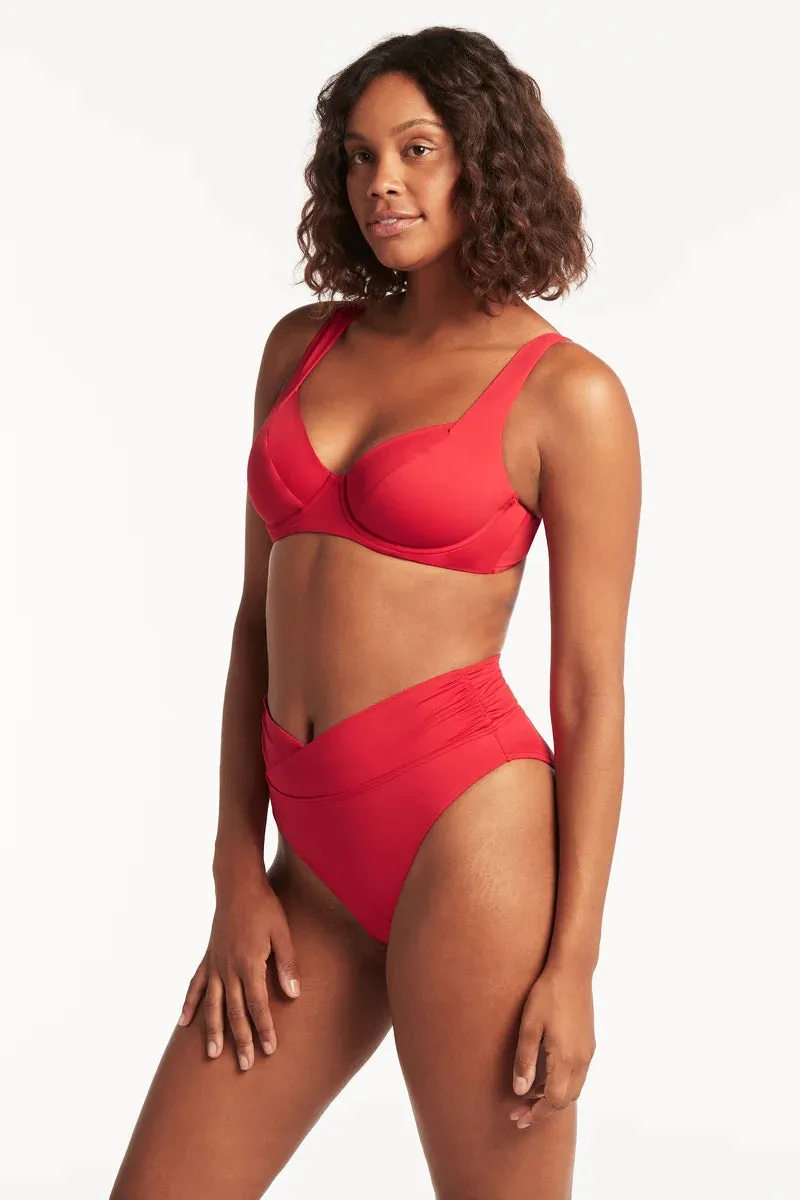Sea Level Essentials Wrap High Waist Bikini Pant in Red