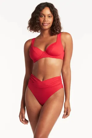 Sea Level Essentials Wrap High Waist Bikini Pant in Red