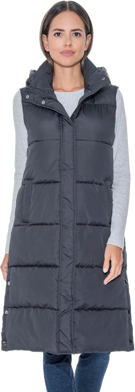S.E.B Women's Long Puffer Vest, Hooded Faux Down Sleeveless Puffy Vest for Winter