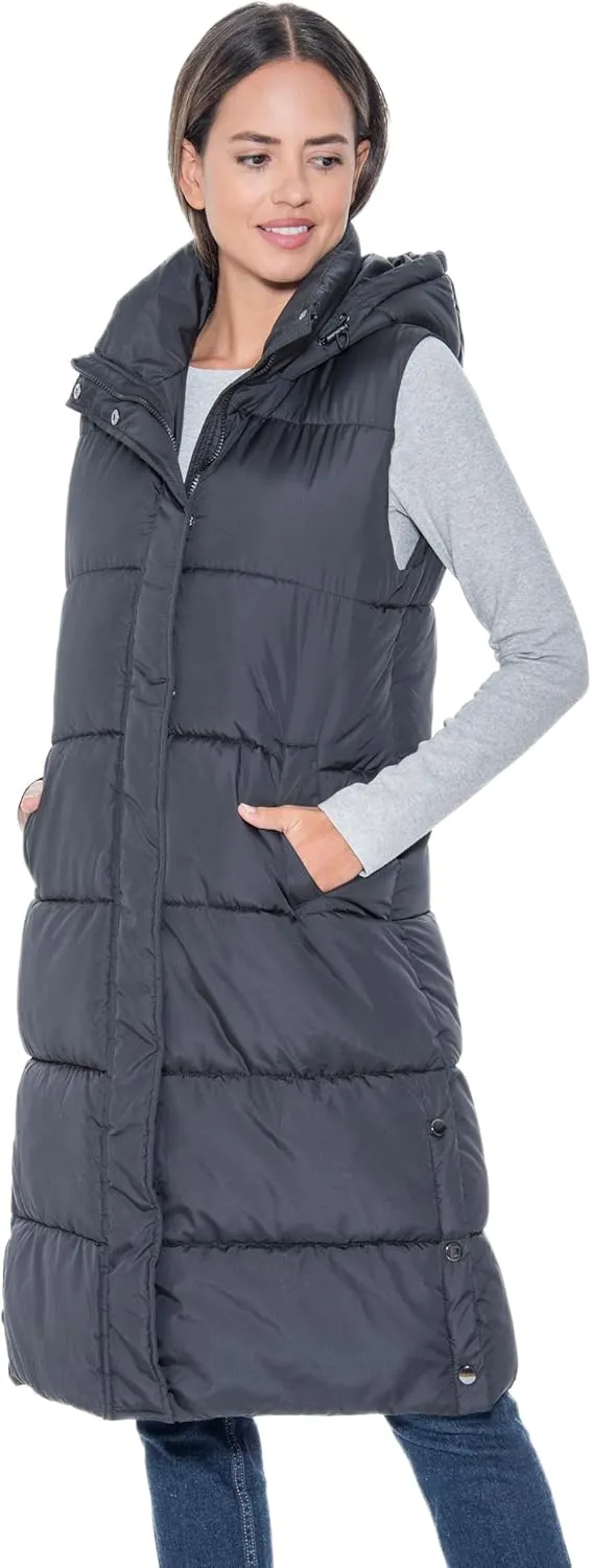 S.E.B Women's Long Puffer Vest, Hooded Faux Down Sleeveless Puffy Vest for Winter