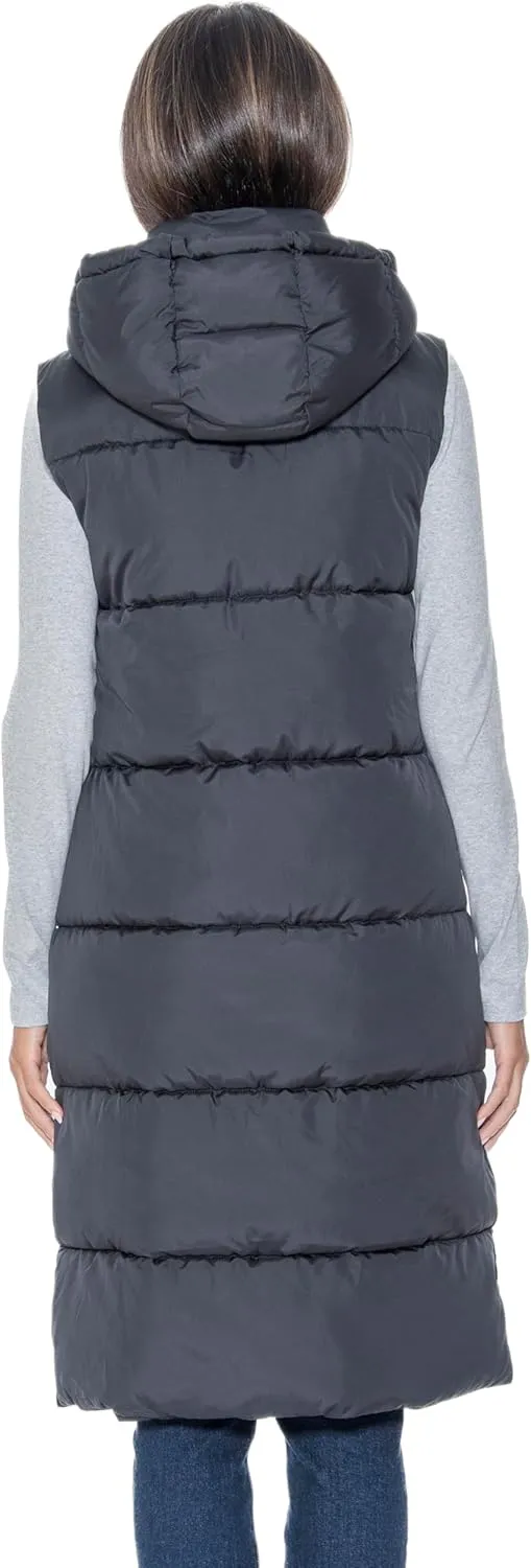 S.E.B Women's Long Puffer Vest, Hooded Faux Down Sleeveless Puffy Vest for Winter