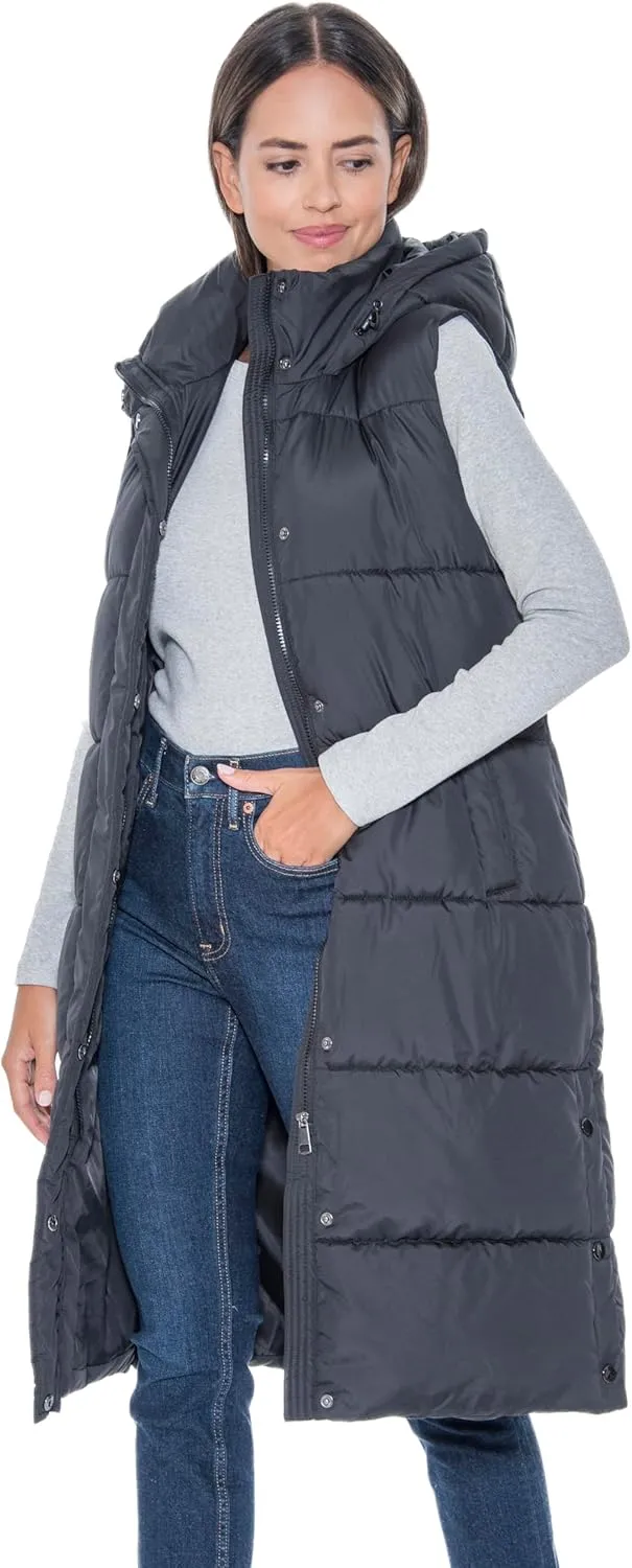 S.E.B Women's Long Puffer Vest, Hooded Faux Down Sleeveless Puffy Vest for Winter