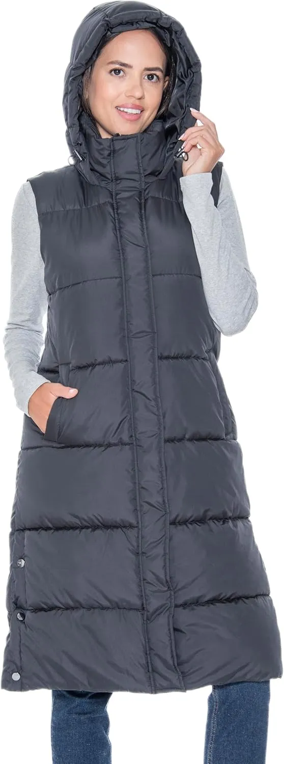 S.E.B Women's Long Puffer Vest, Hooded Faux Down Sleeveless Puffy Vest for Winter