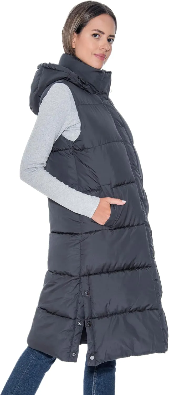 S.E.B Women's Long Puffer Vest, Hooded Faux Down Sleeveless Puffy Vest for Winter