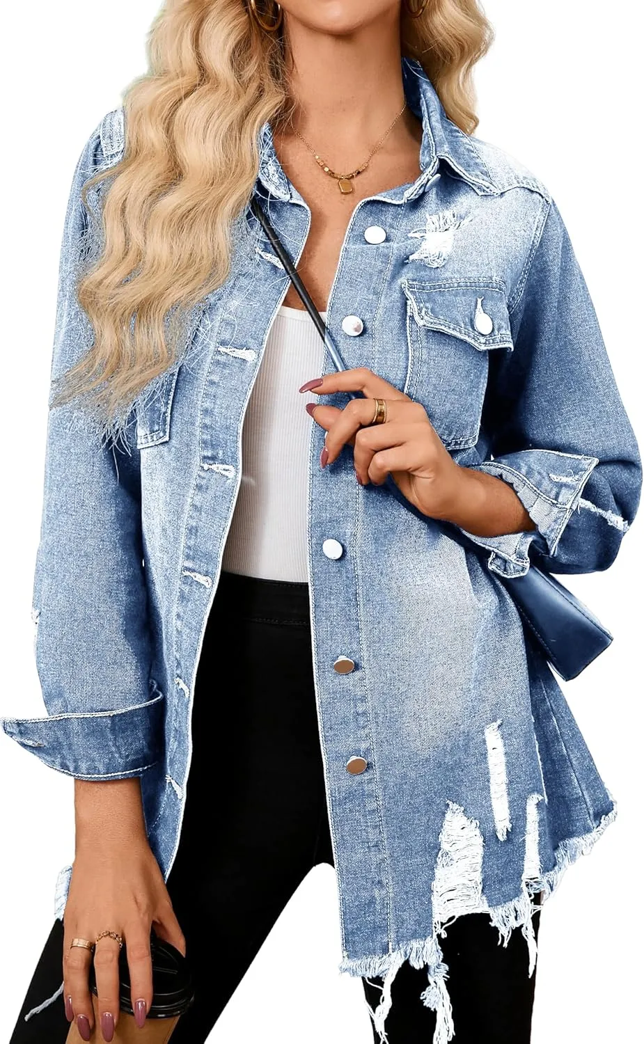 sexycherry Denim Jacket for Women Long Sleeve Classic Trucker Jeans Long Coat Outwear with Pockets