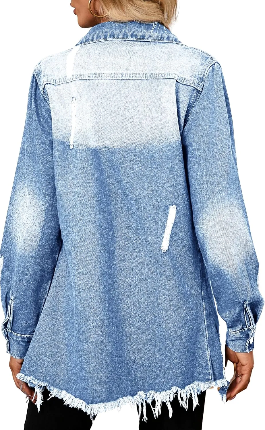sexycherry Denim Jacket for Women Long Sleeve Classic Trucker Jeans Long Coat Outwear with Pockets