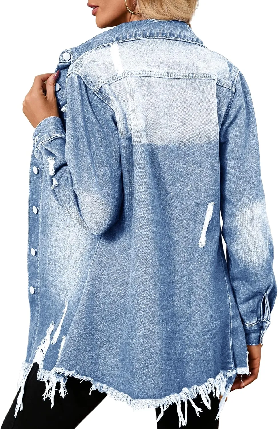 sexycherry Denim Jacket for Women Long Sleeve Classic Trucker Jeans Long Coat Outwear with Pockets