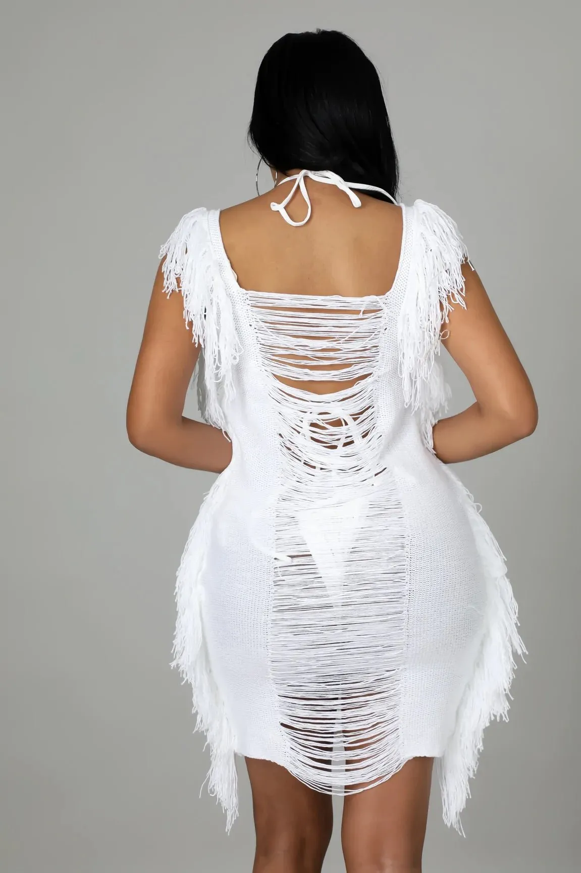 Shake It Off Crochet Cover Up Mini Dress White - FINAL SALE