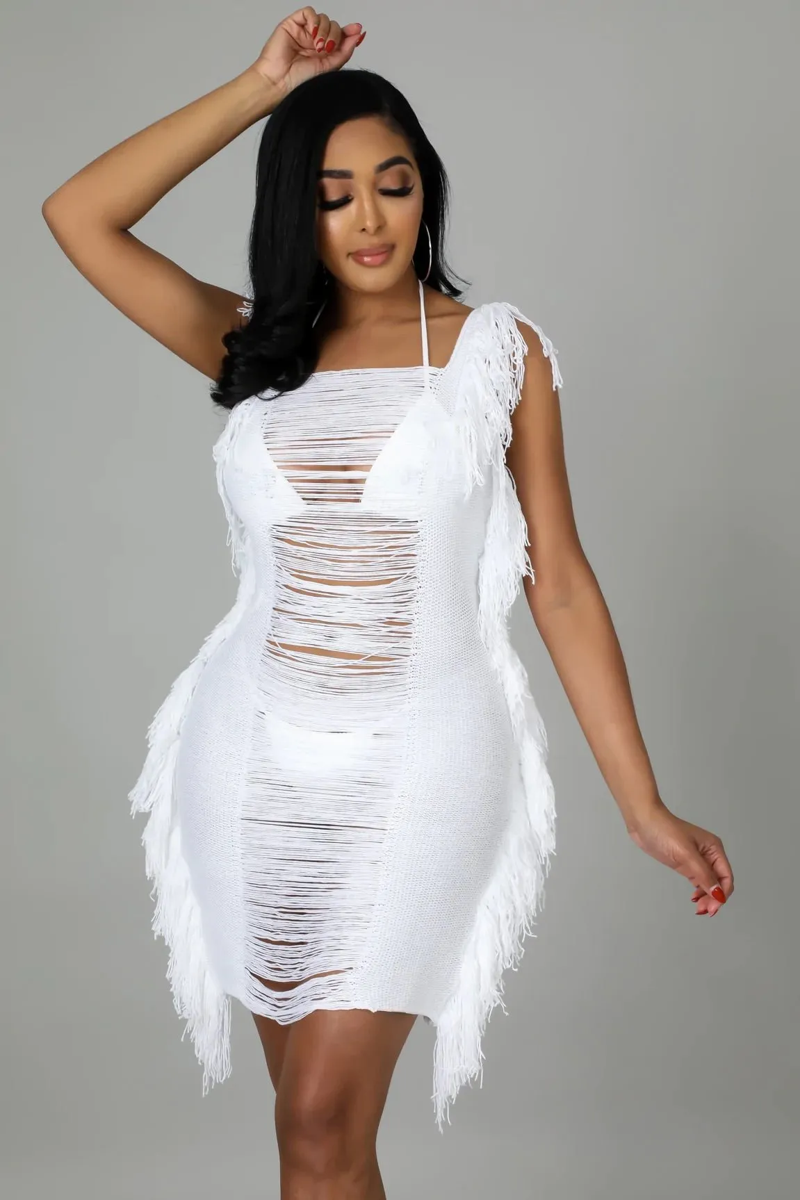 Shake It Off Crochet Cover Up Mini Dress White - FINAL SALE