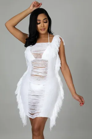 Shake It Off Crochet Cover Up Mini Dress White - FINAL SALE